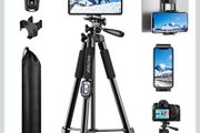 Mactrem Phone Tripod, Upgraded 65Inch/165Cm Lightweight Portable Camera Tripod For Iphone/Ipad/Samsung/Smartphone/Action Camera/Dslr Camera With Phone Holder &amp; Wireless Bluetooth Control Remote