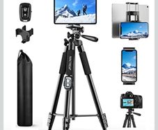 Mactrem Phone Tripod, Upgraded 65Inch/165Cm Lightweight Portable Camera Tripod For Iphone/Ipad/Samsung/Smartphone/Action Camera/Dslr Camera With Phone Holder & Wireless Bluetooth Control Remote