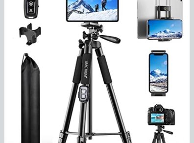 Mactrem Phone Tripod, Upgraded 65Inch/165Cm Lightweight Portable Camera Tripod For Iphone/Ipad/Samsung/Smartphone/Action Camera/Dslr Camera With Phone Holder & Wireless Bluetooth Control Remote