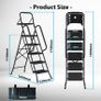 5 Step Ladder, Foldable with Tool Bag, Tray, Handrails, 150 kg Load Black metal frame, wide anti-slip pedals, soft-grip handles, compact storage, for kitchens, pantries, garages and DIY tasks Image 3