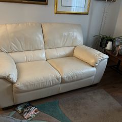 Cream Italian leather 2 seater and armchair