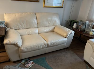 Cream Italian leather 2 seater and armchair