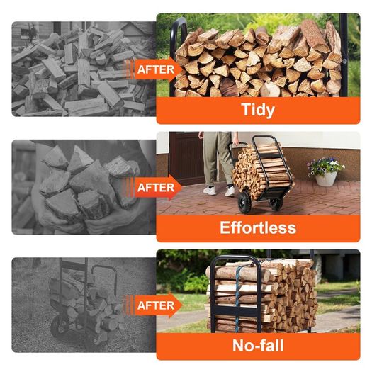 Firewood Log Cart 113kg with PU Wheels