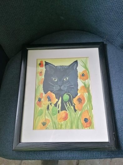 Poppy Field Feline Original Watercolour Painting