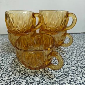 5 x vintage amber glass punch cups in the Williamsport pattern by Hazel-Atlas,