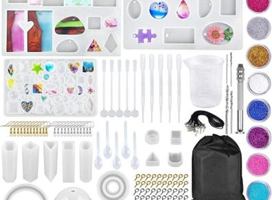 133 Pcs Resin Casting Molds and Tools Set, Jewelry Craft Moulds, Daohexi DIY Silicone Epoxy Resin Mold, for Resin Jewelry and Craft, Resin Craft Making Kit (FREE POSTAGE)