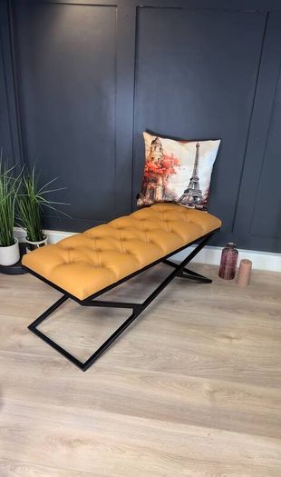 Metal-Framed Velvet Bench 100x40cm  Modern X-Frame Accent