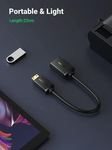 Ugreen Mini HDMI (Male) to HDMI (Female) 3D/UHD 4K@60Hz Bi-Directional Cable Adapter (Gold-Plated) (Brand New/Warranty)