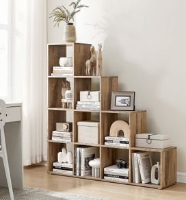 New Display 10 Cube Staircase Bookcase Storage Unit (Camel brown) FREE P&P
