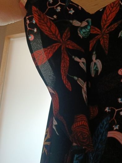 Boho long black floral botanical print frills dress high neck 10