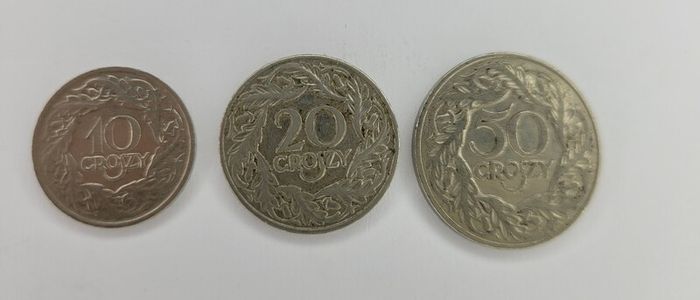 Poland coins 10 , 20 , 50 groszy and 1 zloty lot 1923 -1929
