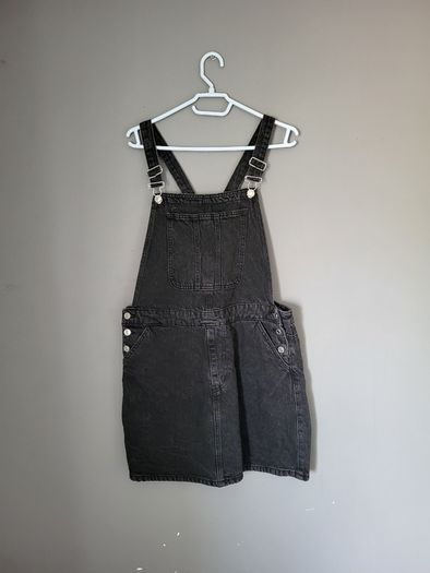 PRIMARK Black denim dungaree dress 42 14 NEW
