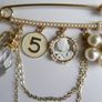 Vintage Luxury Camellia Flower Tassel Brooch with Rhinestones & Faux Pearls Image 6