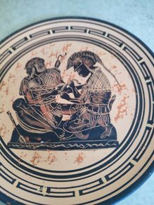 Achilles Tending the Wound of Patroclus Wall Art Plate Greek Handmade Clay