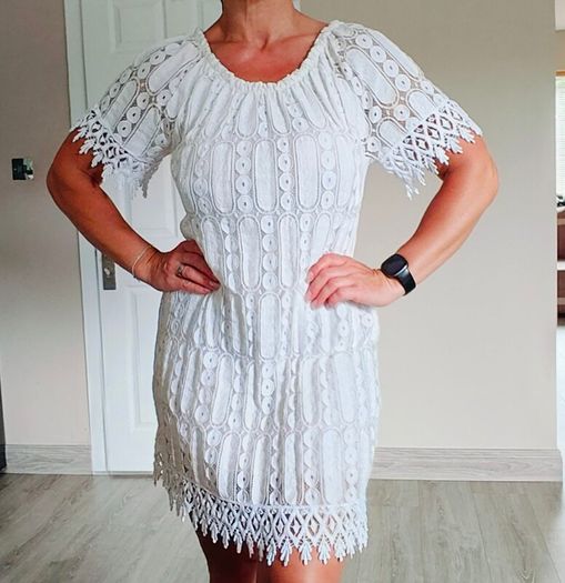 White mini off shoulder dress, size 10, Made in Italy
