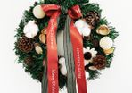 Merry Christmas Bow with Cotton Flower and Pine Cones Wreath 11.8inch
