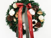 Merry Christmas Bow with Cotton Flower and Pine Cones Wreath 11.8inch