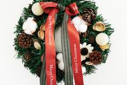 Merry Christmas Bow with Cotton Flower and Pine Cones Wreath 11.8inch