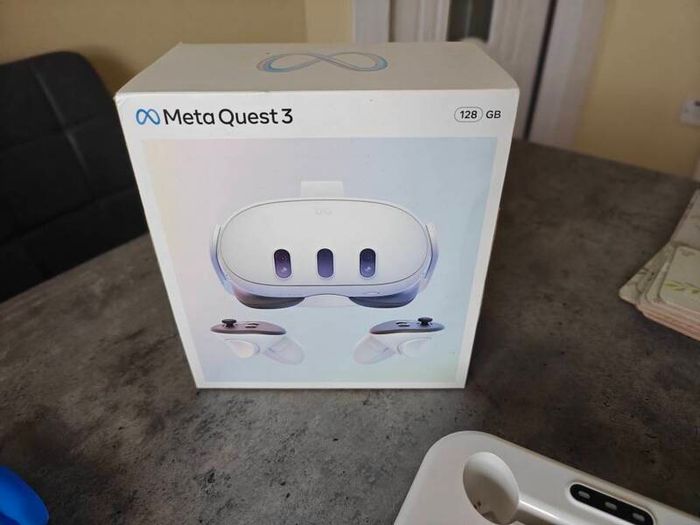 Meta Quest 3 with charging dock, rechargeable batteries, extra lenses, the back strap
