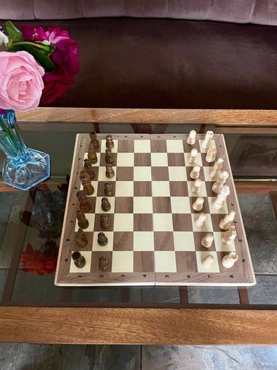 Vintage Style Marquetry Inlaid Folding Wooden Chess Checkers Draughts Pop Board Chess Pieces & Counters