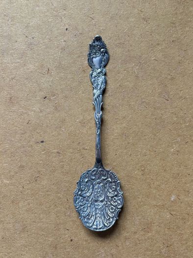 Antique detailed Repousse silver-plated jam spoon