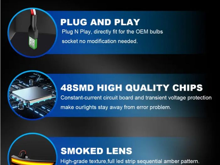 1Pair Flowing Dynamic Indicator Turn Signal Light LED Side Wing Mirror Blinker for Ford Focus
