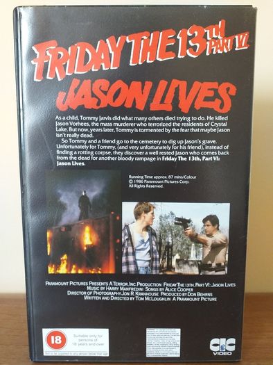 Friday The 13th Part VI JASON LIVES Horror Film VHS PAL Video Tape Cassette (SUPER ULTRA RARE) In This Exceptional Condition
