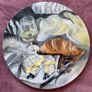 Original Acrylic Painting Art Breakfast Food Elegant Circle Round Canvas Image 2
