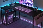 L Shaped Gaming Desk, 100x70 cm Computer Desk with Storage Bag, Office Desk Small Writing Table with Large Reversible Storage Shelves, Workstation for Study Play Work Home Office, Black