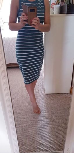 Green and White Striped Dress - Size 8-10
