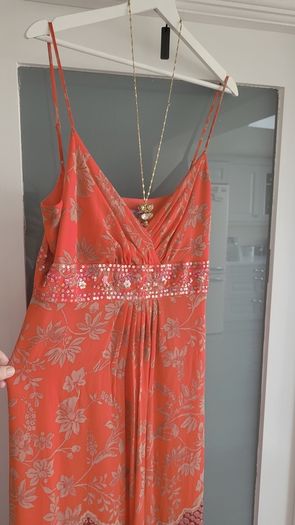 MONSOON coral silk dress Sz 16