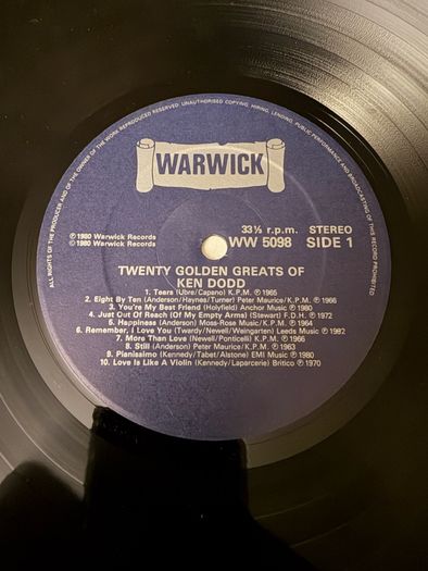 Ken Dodd 20 Golden Greats LP 1980 UK Warwick Vinyl