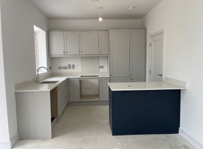 New kitchen. Never used. Grey. With peninsula.
