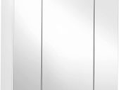 Mirror Cabinet, Bathroom Storage Cabinet with 3 Doors, for Bathroom, 60 x 15 x 55 cm with Adjustable Shelves, Modern White