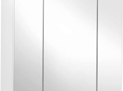 Mirror Cabinet, Bathroom Storage Cabinet with 3 Doors, for Bathroom, 60 x 15 x 55 cm with Adjustable Shelves, Modern White