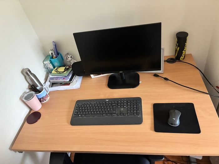 Wooden-effect office/study desk with sturdy grey metal legs