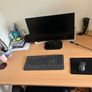 Wooden-effect office/study desk with sturdy grey metal legs Image 4