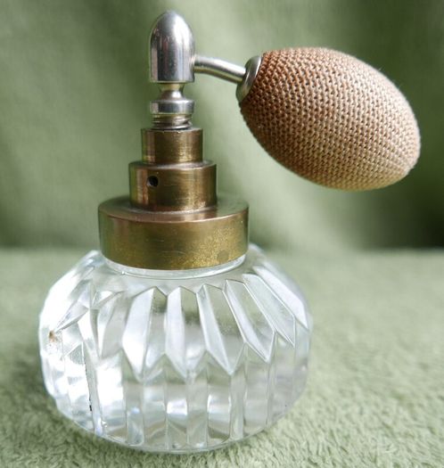 Vintage Iridescent Glass Perfume Bottle and Puffer.