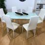 Modern Glass Dining Table Set Seats 6, White Image 2