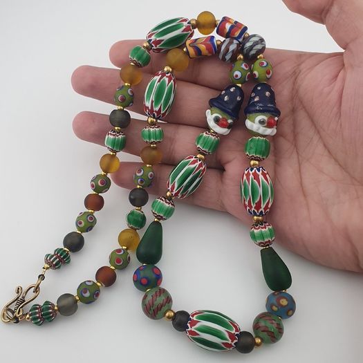 Vintage Venetian African Style Mix Glass Beads Necklace