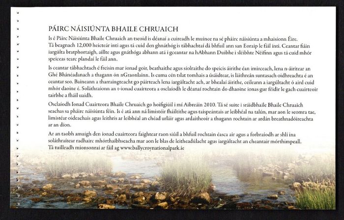 2011 Ireland National Parks of Ireland Commemorative Stamps Booklet Mint Never Hinged (MNH). Scans of contents show in advert.