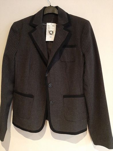 New jacket pin stripe tag attached