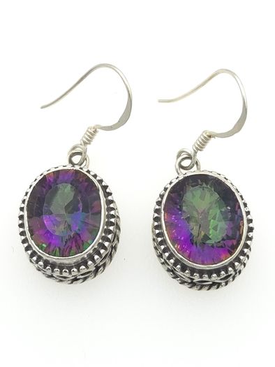 Vintage 925 Sterling Silver & Mystic Topaz Ornate Earrings
