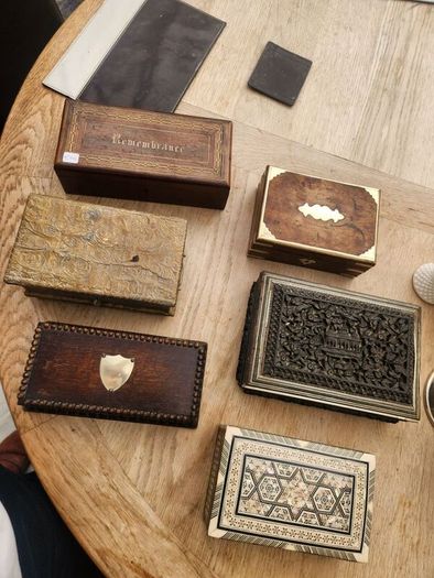 Superb boxes . mother of pearl ...brass . Epns. etc