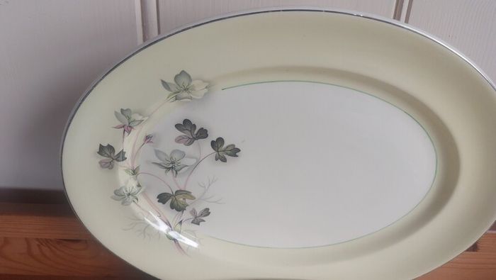 Lovely Vintage Set of Two Matching Graduated Platters by Johnson Bros in a Fabulous Floral and Foliage Pattern on a Lemon Yellow Banding, Priced as a Pair