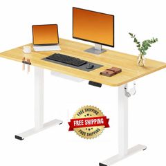 Electric Standing Desk 110x54 One Piece Height Adjustable Desk With Memory Smart Panel Sit Stand Table With Hooks for Home Office, Maple
