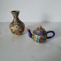 Vintage cloisonne vase & teapot