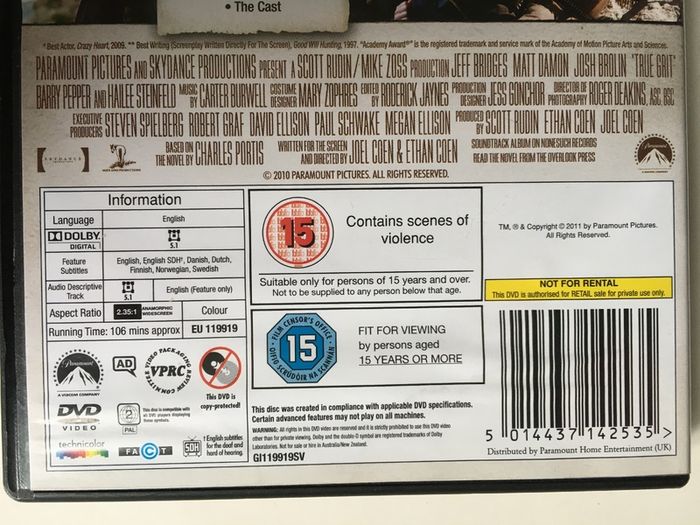 True Grit [2010] Jeff Bridges, Hailee steinfeld, Josh Brolin & Matt Damon [Movie DVD]