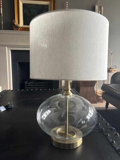 Pair of matching brass and glass table lamps