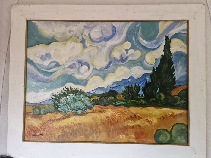 Original Handpainted Van Gogh "Cypress Trees" Reproduction  Oil on Canvas
